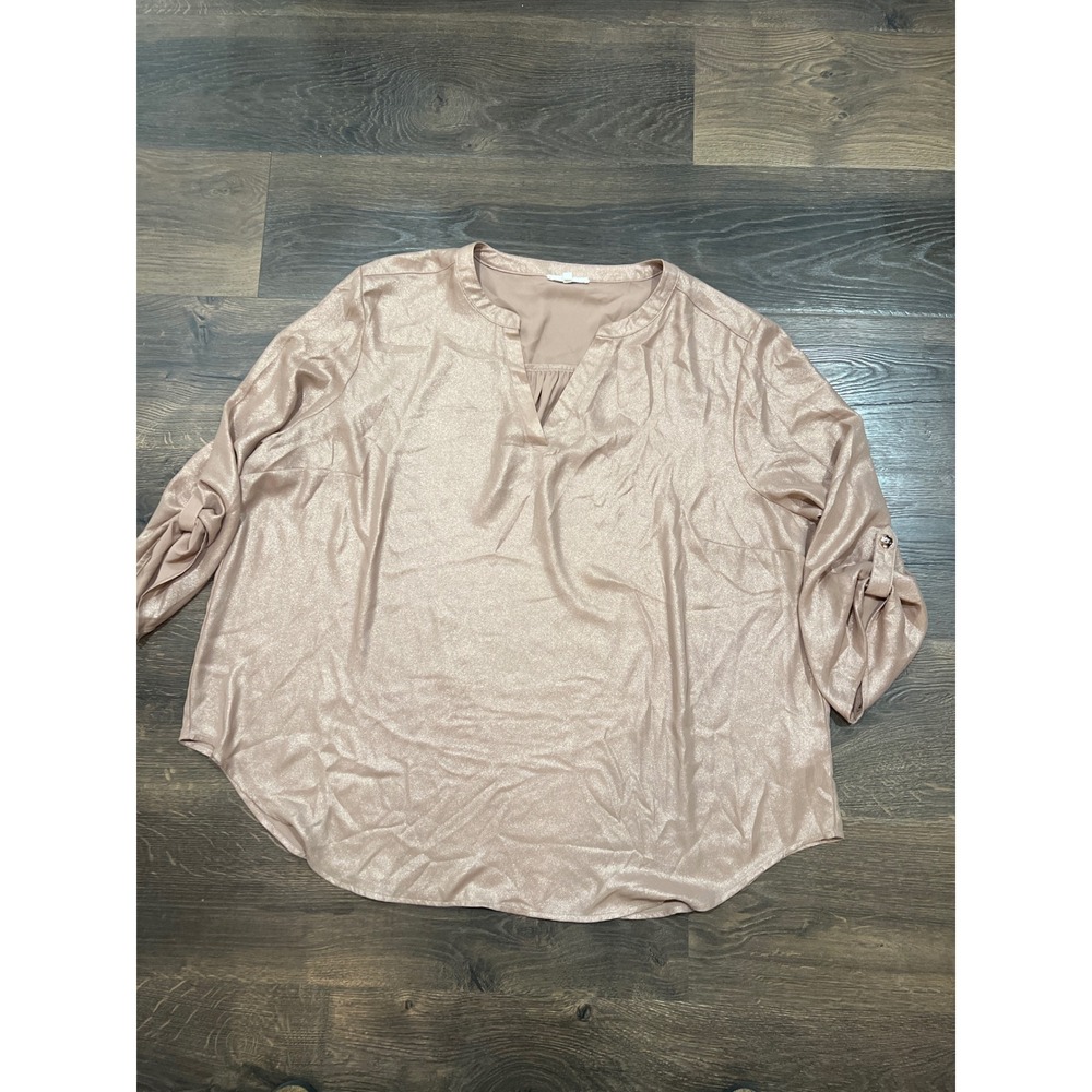 Maurices Pink Metallic Sparkle V Neck Roll Tab‎ Sleeve Tunic Top Plus Size 2X
